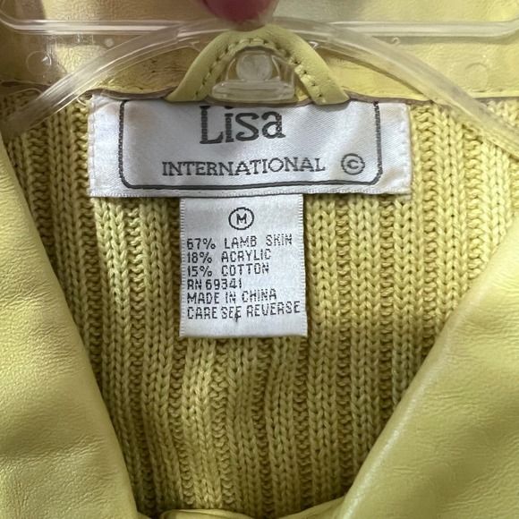 Lisa International Womens Yellow Lamb Skin Knit Vest Size M Collared Sleeveless - Picture 3 of 6